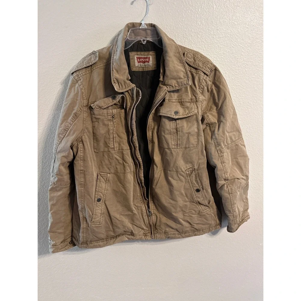 Levi's XXL Mens Tan Quilted Lined Full Zip Up Jacket Utility Military Style